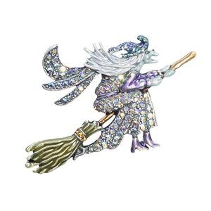 Vintage Kirks Folly Gold Tone AB Rhinestone Halloween Witch Brooch (5962)